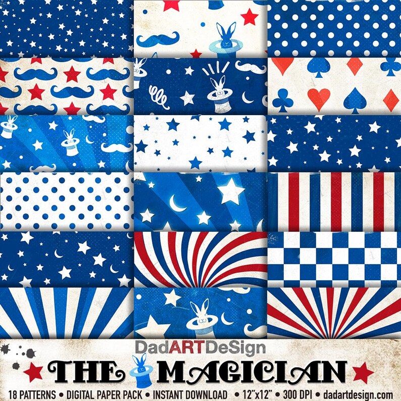 The Magician Vintage Patterns Digital Paper Pack 01 Wallpapers backgrounds scrapbook supplies clipart instant download image 1