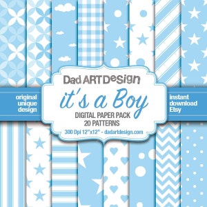 It's a Boy - Baby Shower 18 Patterns Digital Paper Pack