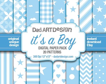 It's a Boy - Baby Shower 18 Patterns Digital Paper Pack