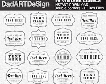 Vintage labels with elegant double thin borders, PSD + EPS Vector