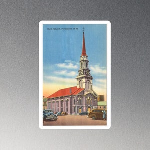 Portsmouth, New Hampshire Magnet | authentisches Vintage Postkartenmotiv von der Nordkirche | mattes Vinyl die-cut Kühlschrankmagnet | 13x9cm