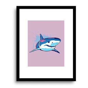 Shark art print | pop art shark illustration | large great white shark poster | ocean animals nursery art | gift for shark lovers | UNFRAMED