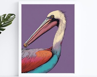 Pelican pop-art print | bird art print | pelican wall art | large pelican poster | colorful pop art | gifts for bird lovers | UNFRAMED
