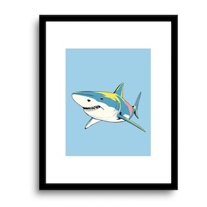 Shark PRINTABLE wall art | blue shark illustration | great white shark poster | ocean animals nursery art print | instant digital download