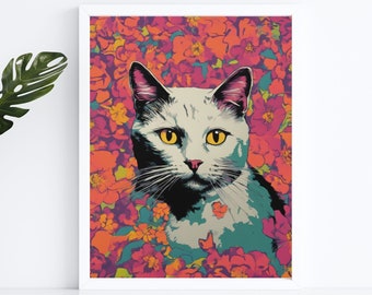 Weiße Katze Pop Art DRUCKBARE Wandkunst | weiße Katze Kunstdruck | Poster mit Katzenmotiv | Geschenke für Katzenliebhaber | digitale Datei | SOFORTIGER DOWNLOAD
