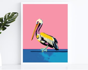 Pelican PRINTABLE wall art | pop art pelican art print | pelican gifts | animal illustration | pelican poster | instant file download