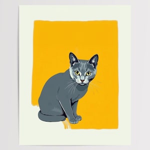 Grey cat pop art PRINTABLE wall art | yellow gray cat poster | grey cat art print | gifts for cat lovers | digital file INSTANT DOWNLOAD