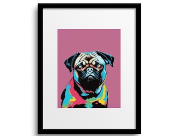 Mops Kunstdruck | Hund Pop Art | Mops Wandkunst | großes Hundeposter Mops | Geschenke für Mops-Liebhaber | Geschenke für Hundeliebhaber | Ohne Rahmen