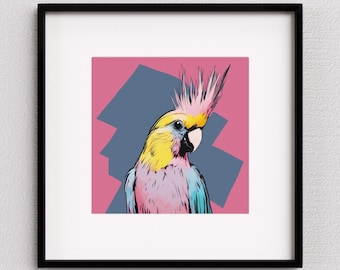 Cockatiel pop-art wall art | pink cockatiel art print | parrot poster | gifts for bird lovers | bird pop art | UNFRAMED