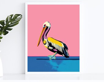Pelican art print | pop art pelican wall art | pelican gifts | animal nursery decor | animal illustration | pelican poster | UNFRAMED