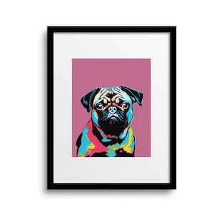 Pug art print | dog pop art | pug wall art | large pug dog poster | gifts for pug lovers | gifts for dog lovers | UNFRAMED