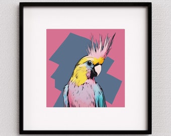 Cockatiel pop art PRINTABLE wall art | pink cockatiel art print | pop art bird poster | parrot home decor | digital file | INSTANT DOWNLOAD