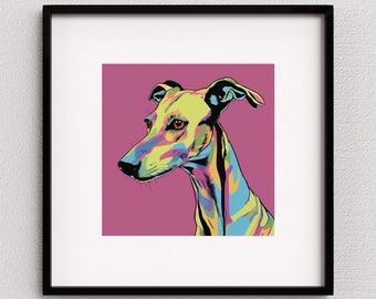 Arte de pared IMPRIMIBLE de galgo / impresión de arte pop para perros / cartel de galgo rosa / regalos para amantes de los perros / archivo digital / DESCARGA INSTANTE