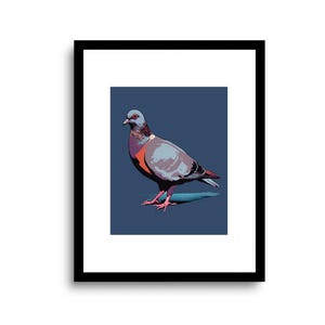 Impresión artística moderna de palomas / Ilustración de palomas / Póster de aves de arte pop / Decoración de aves / Arte infantil de animales / Arte de pared de paloma azul marino / SIN MARCO
