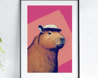 Pop-Art Capybara Kunstdruck | Wasserschwein Wand Kunst | süßes Wasserschwein Poster | wildes Tier rosa Pop Art | Geschenke für Tierliebhaber | Ohne Rahmen