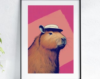 Capybara Pop Art DRUCKBARE Wandkunst | Wasserschwein Kunstdruck | orange pinkes Pop Art Plakat | Geschenk für Tierliebhaber | digitale Datei | SOFORTIGER DOWNLOAD