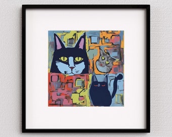 Stampa artistica astratta con tre gatti STAMPABILE / arte murale con gatti / regali per gli amanti dei gatti / arte con gatti grigi / poster con gatti neri / download immediato del file