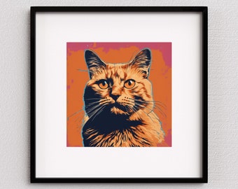 Arte de parede para IMPRIMIR de gato laranja | impressão de arte de gato laranja | arte pop de gato | presentes para amantes de gatos | pôster de gato laranja rosa | DOWNLOAD INSTANTÂNEO digital