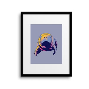 Manatee art print | pop art manatee wall art | manatee gifts | ocean nursery decor | animal illustration | manatee poster | UNFRAMED
