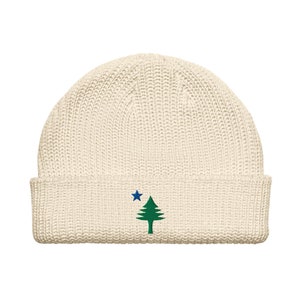Fisherman beanie embroidered with old Maine flag | original Maine state flag hat | Maine gifts | thick ribbed-knit winter hat | Maine beanie