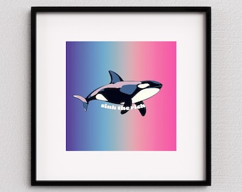 Sink The Rich orca PRINTABLE wall art | rainbow killer whale art print | gift for liberals | eat the rich progressive poster | file download