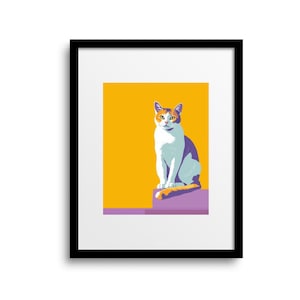 Weiß-orangene Katze Kunstdruck | Pop Art Katze | Katze Wandbild | Geschenke für Katzenliebhaber | Katze Illustration | Katze Poster | Katze Haus Dekor | Ohne Rahmen
