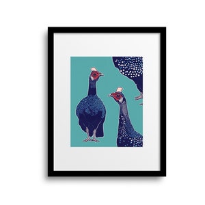 Impresión artística de gallina de Guinea / ilustración de arte pop de gallina de Guinea / arte de pared de gallina de Guinea / póster de pájaro grande / regalos para amantes de las aves / SIN MARCO