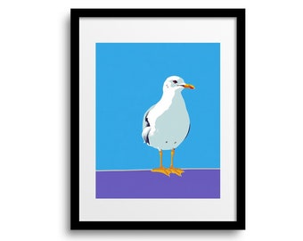 Arte de pared IMPRIMIBLE de gaviota / Impresión de arte pop de gaviota / Regalo para amantes de las aves / Decoración de casa de playa / Póster de aves / Descarga instantánea de archivo