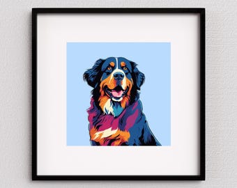 Impresión artística de perro de montaña bernés / arte pop canino / arte mural de perro de montaña bernés / póster grande de perro / regalos para amantes de los perros / SIN MARCO