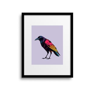 Impresión artística de cuervo / arte de pared de cuervo / póster de cuervo / póster de pájaro grande / obra de arte de cuervo / arte pop animal / regalos para observadores de aves / SIN MARCO