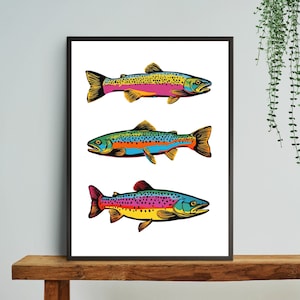 Rainbow trout pop-art print | fish art print | trout wall art | large fish poster | colorful pop art | gifts for fishing lovers | UNFRAMED