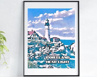 Portland Head Light watercolor art print | Portland, Maine wall art | Cape Elizabeth lighthouse painting | Maine travel print | UNFRAMED