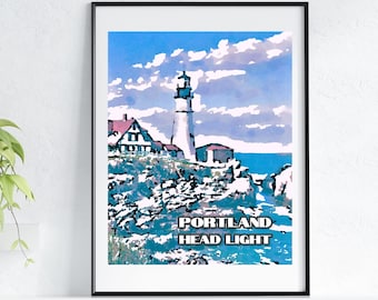 Portland Head Light watercolor | Portland, Maine | Cape Elizabeth | lighthouse painting travel print | digital file only | INSTANT DOWNLOAD