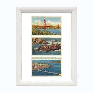 Impressão de arte de cartão postal vintage de São Francisco | Impressão de viagem da Califórnia | Arte da Golden Gate Bridge | Presente de São Francisco | emoldurado ou sem moldura 8 x 10 pol.