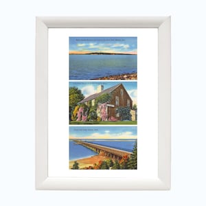Duxbury, MA, impression d'art de carte postale vintage | Impression de voyage dans le Massachusetts | Art mural Duxbury | Duxbury, don de messe | encadré ou non 20 x 10 po.