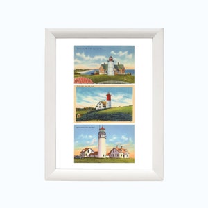 Impression artistique Cape Cod représentant des phares sur des cartes postales anciennes | Affiche de voyage à Cape Cod | décoration phare | Cadeau Cape Cod | encadré ou non 8 x 10