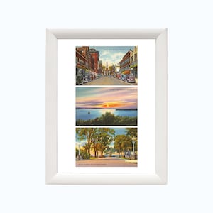 Impressão de arte de cartão postal vintage de Burlington, VT | Impressão de viagem de Vermont | Arte de parede de Burlington | Presentes da Universidade de VT | emoldurado ou sem moldura 8 x 10 pol.