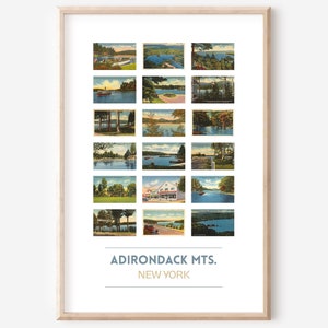 Adirondack Mts, NY vintage postcards poster | Adirondacks travel print | upstate New York art | Adirondack mountains art print | UNFRAMED