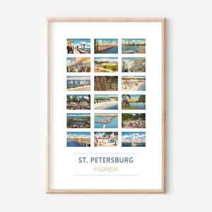 Pôster de cartões postais vintage de St. Petersburg, FL | Impressão de viagem de St. Petersburg | Arte de parede de St. Pete, Flórida | Presentes de cartão postal da Flórida | SEM MOLDURA