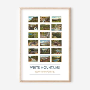 Poster NH di cartoline vintage delle White Mountains / stampa di viaggio delle montagne bianche / cartoline del New Hampshire / stampa d&#39;arte NH vintage / SENZA CORNICE
