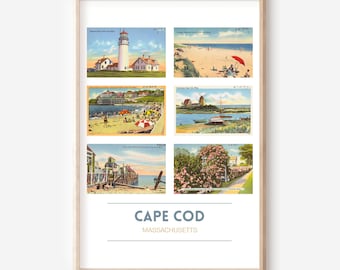 Cape Cod 11x14 inch vintage postcard poster | Cape Cod travel print | Massachusetts art print home decor | Cape Cod gifts | frame optional