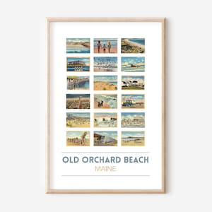 Póster de postal vintage de Old Orchard Beach, Maine / Impresión de viaje OOB / Postales de Maine / Impresión artística vintage de Old Orchard Beach / Marco opcional