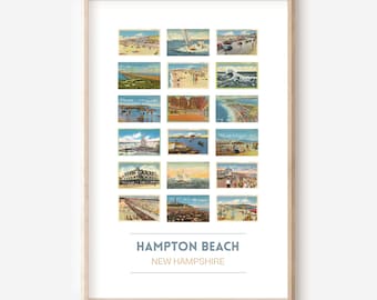 Póster vintage de Hampton Beach, NH / Impresión de viaje a Hampton, New Hampshire / Postales de NH / Impresión artística de Hampton Beach / Marco opcional