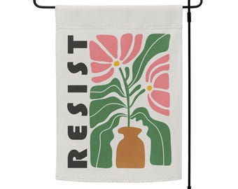 RESIST flower yard flag | modern art progressive garden flag | double sided liberal welcome flag, banner or wall hanging | pole not included