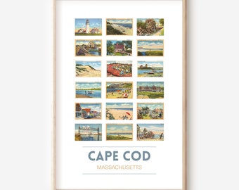 Cape Cod, MA vintage postcard poster | Cape Cod travel print | Massachusetts postcards | Cape Cod gift art print | optional frame