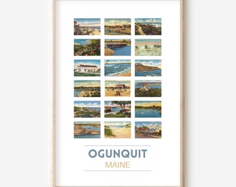 Póster de postales antiguas de Ogunquit, Maine / Impresión de viaje de Ogunquit / Postales de Maine / Impresión de arte mural de Vacationland / Marco opcional