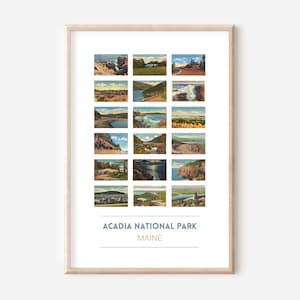 Pôster de cartão postal vintage do Parque Nacional de Acadia, Maine | Impressão de viagem de Acadia | Cartão postal do Maine | Impressão artística do Parque Nacional de Acadia | Moldura opcional