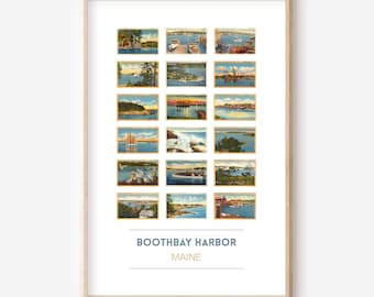 Boothbay Harbor, Maine vintage postcard poster | Boothbay travel print | Maine postcards | Boothbay Harbor art | Maine gift | optional frame