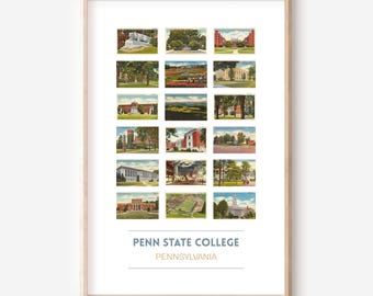 Póster de postales antiguas de Penn State College, Pensilvania / Impresión artística de Pennsylvania State College / Regalo de graduación de Penn State College / Marco opcional