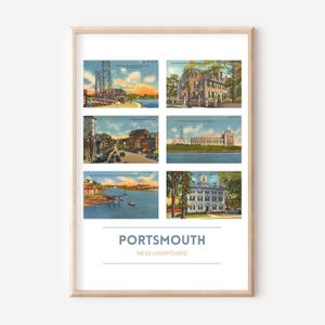 Pôster de cartão postal vintage de Portsmouth, NH, 11 x 14 polegadas | Impressão de viagem de Portsmouth | Impressão de arte de New Hampshire | Presentes de Portsmouth, NH | Moldura opcional